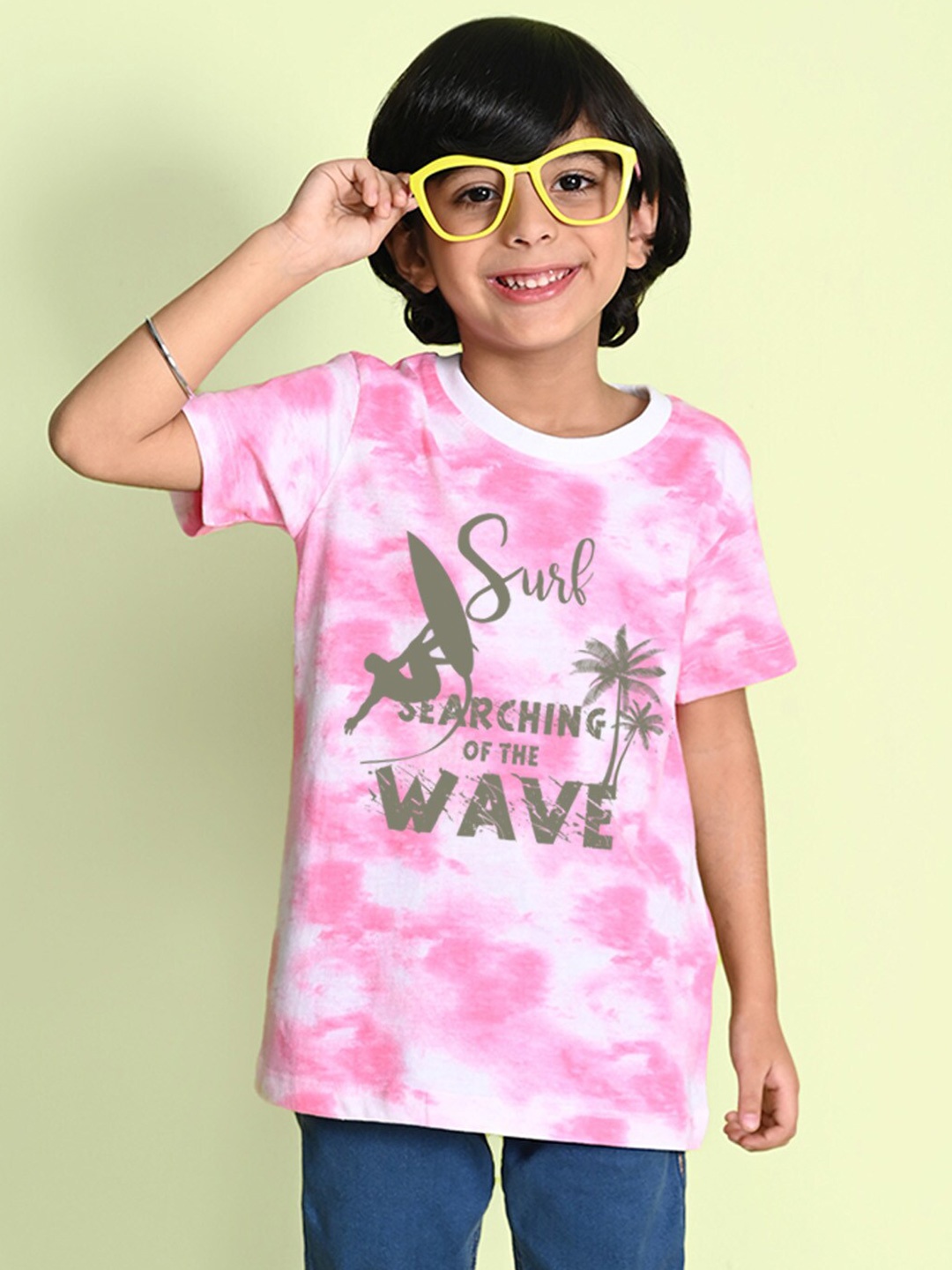 

NUSYL Boys Printed Tie and Dye Round Neck T-shirt, Pink
