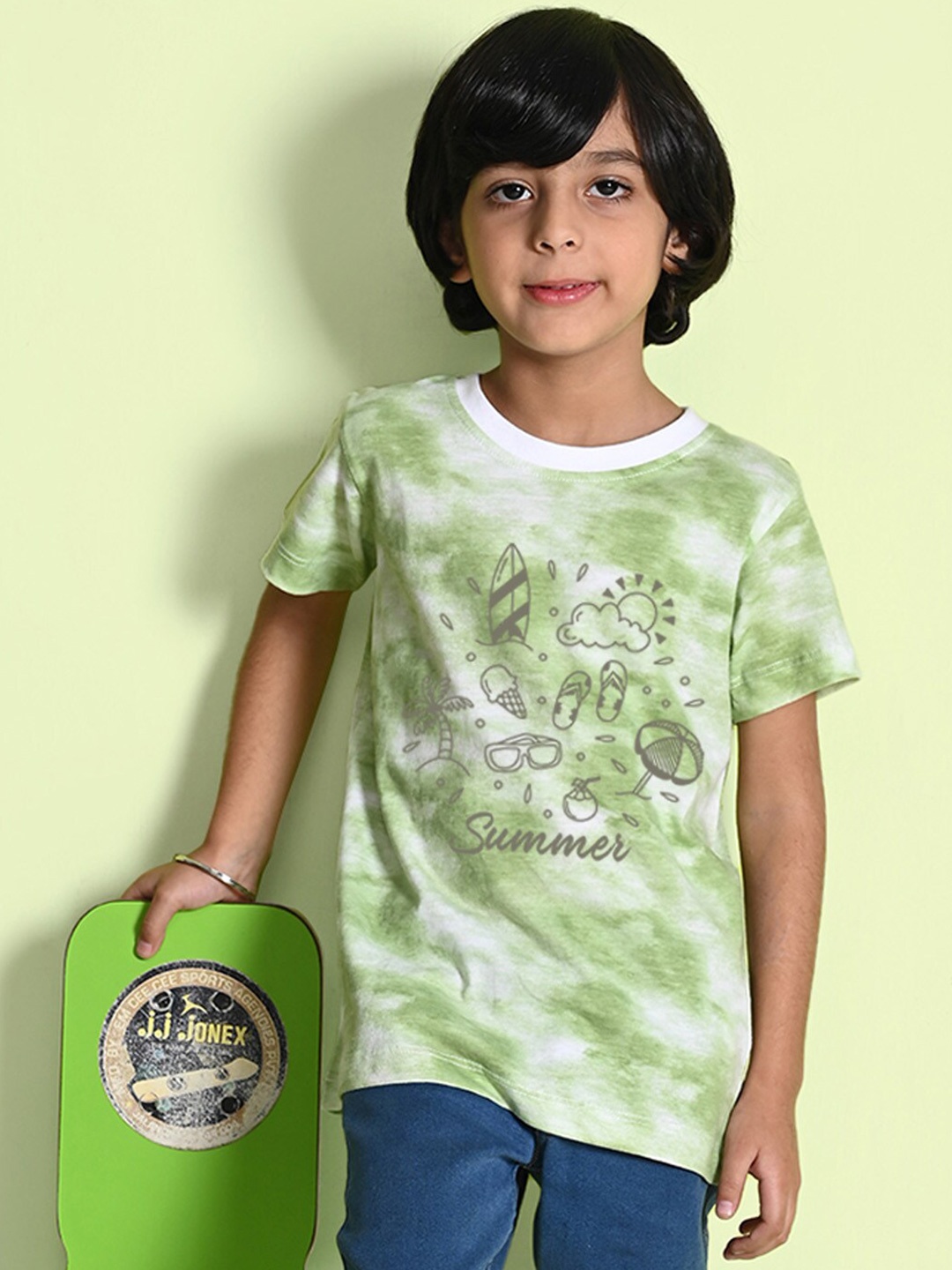 

NUSYL Boys Printed Tie and Dye Round Neck T-shirt, Green