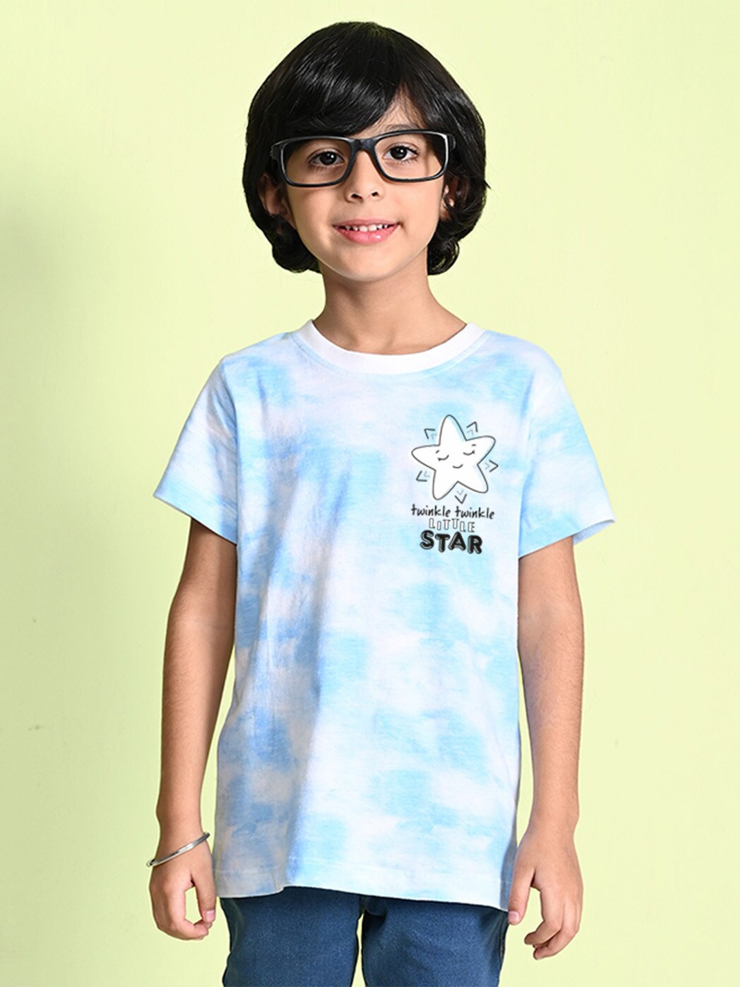 

NUSYL Boys Printed Tie and Dye Round Neck T-shirt, Blue