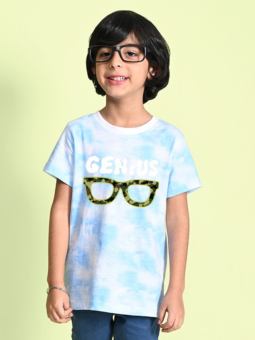 

NUSYL Boys Printed Tie and Dye Round Neck T-shirt, Blue