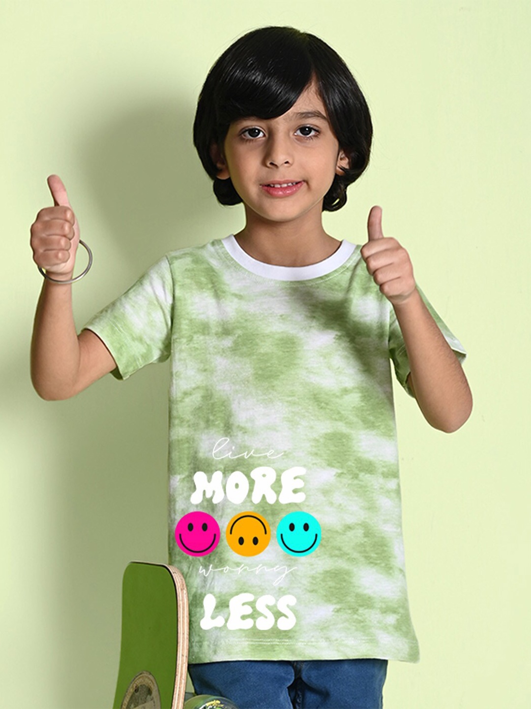 

NUSYL Boys Printed Tie and Dye Round Neck T-shirt, Green