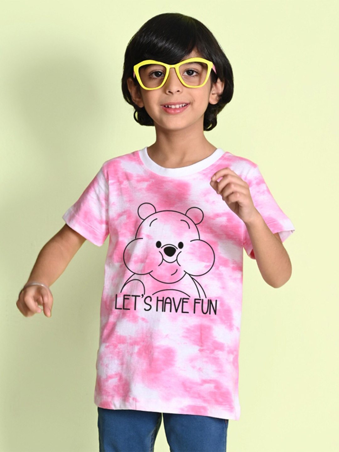 

NUSYL Boys Tie and Dye Winnie The Pooh Printed Round Neck T-shirt, Pink
