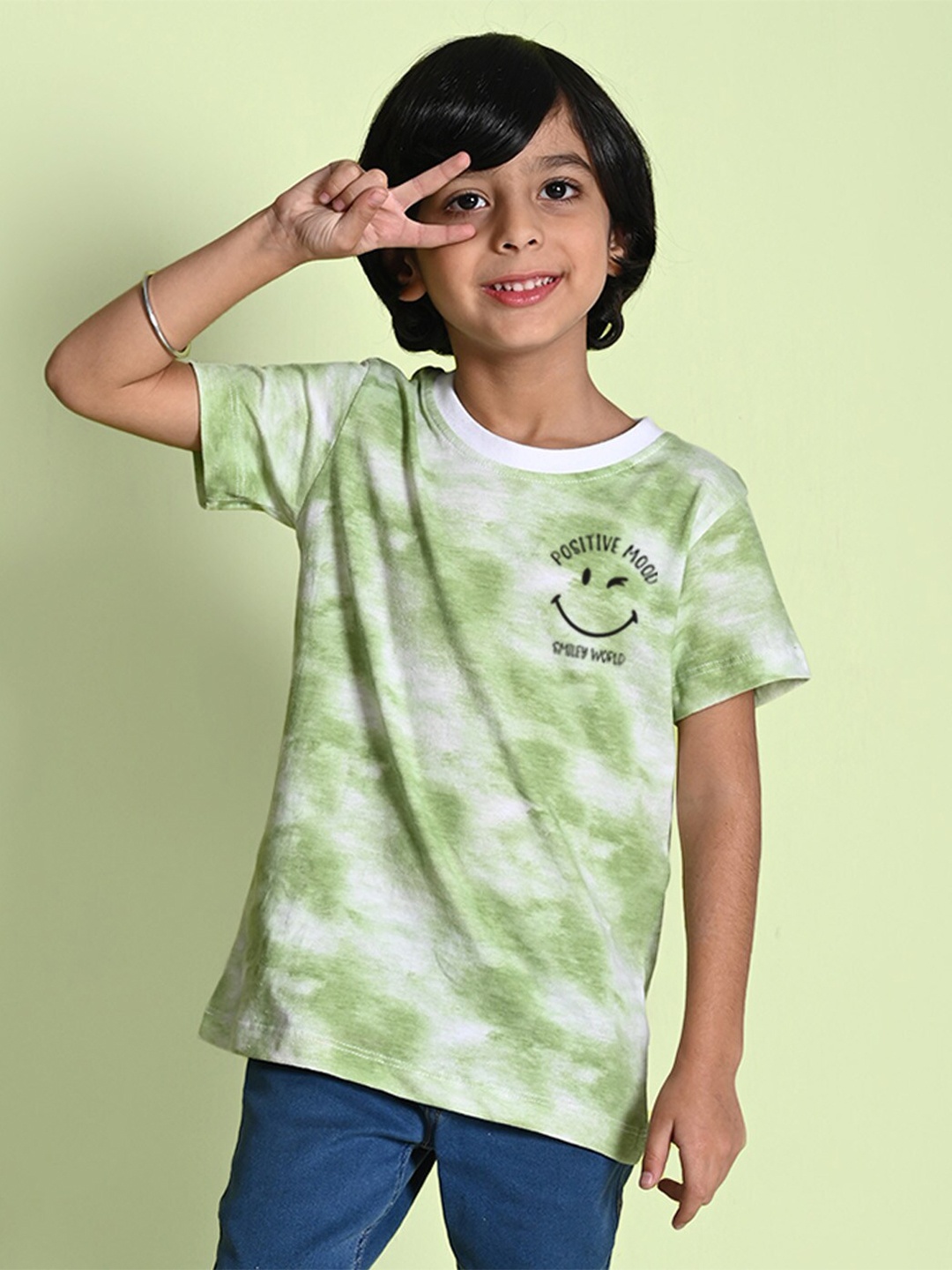 

NUSYL Boys Printed Tie and Dye Round Neck T-shirt, Green