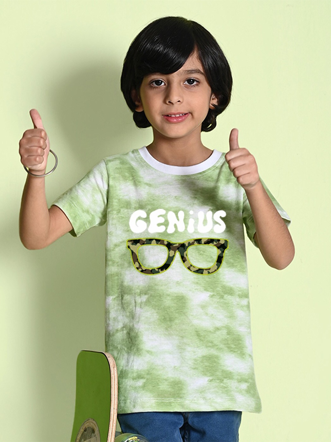 

NUSYL Boys Printed Tie and Dye Round Neck T-shirt, Green