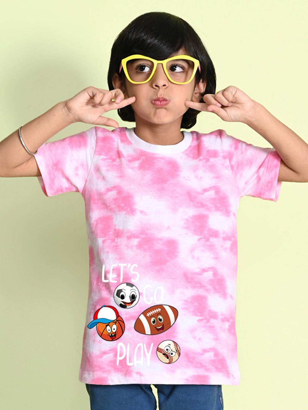 

NUSYL Boys Printed Tie and Dye Round Neck T-shirt, Pink