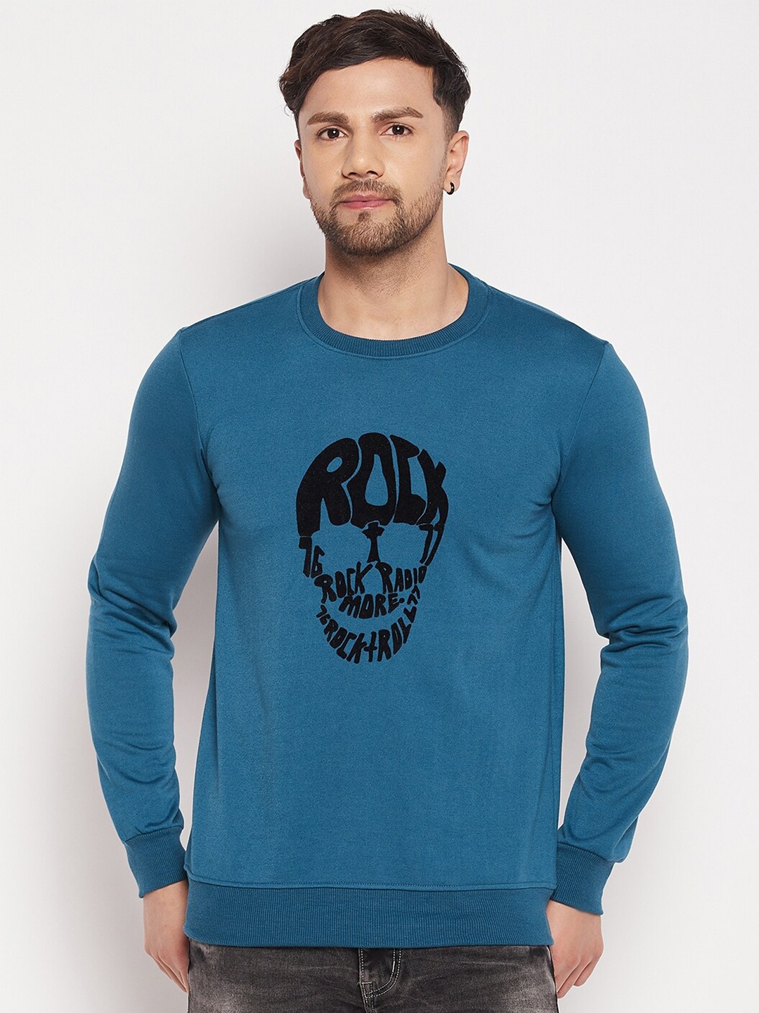 

STROP Men Cotton Printed Sweatshirt, Teal