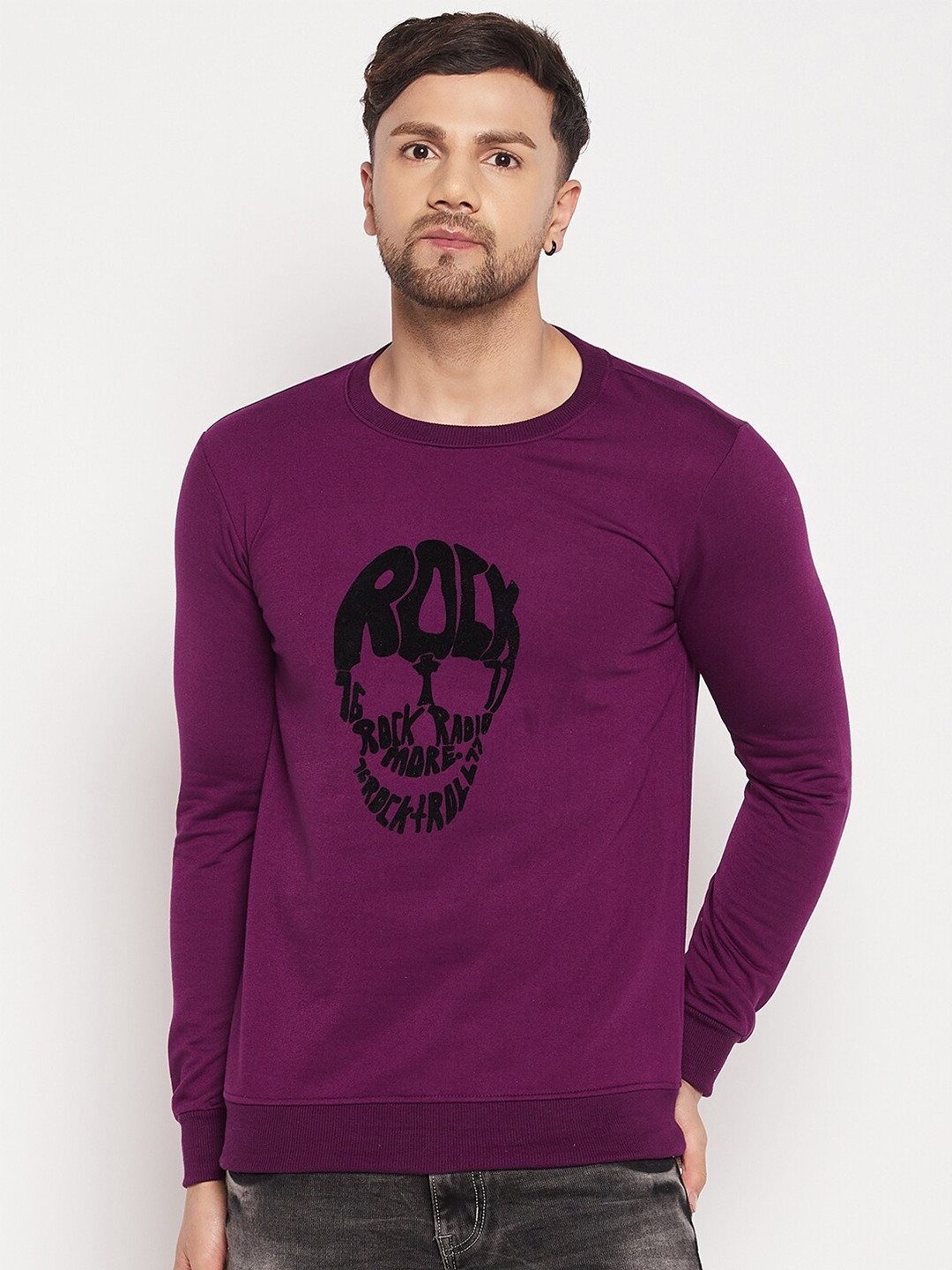 

STROP Men Printed Cotton Sweatshirt, Purple