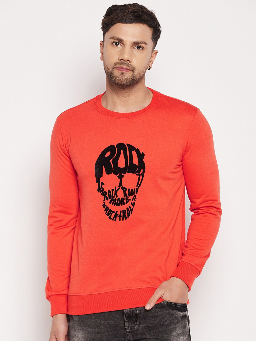 

STROP Men Printed Cotton Sweatshirt, Orange