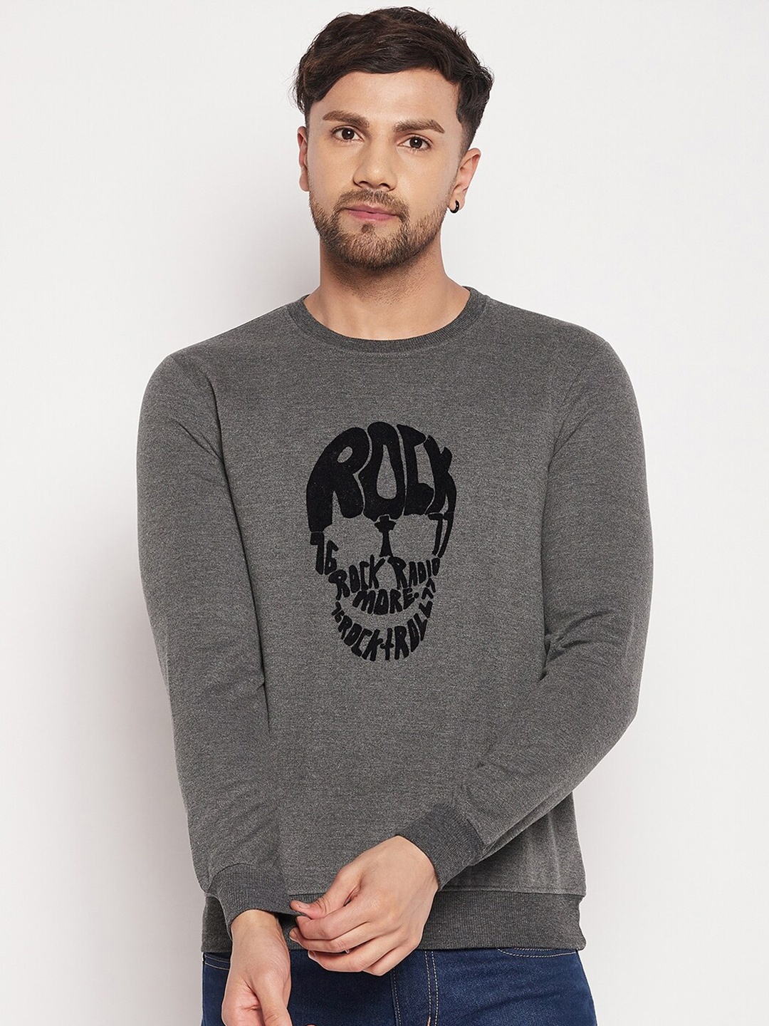 

STROP Men Printed Cotton Sweatshirt, Grey