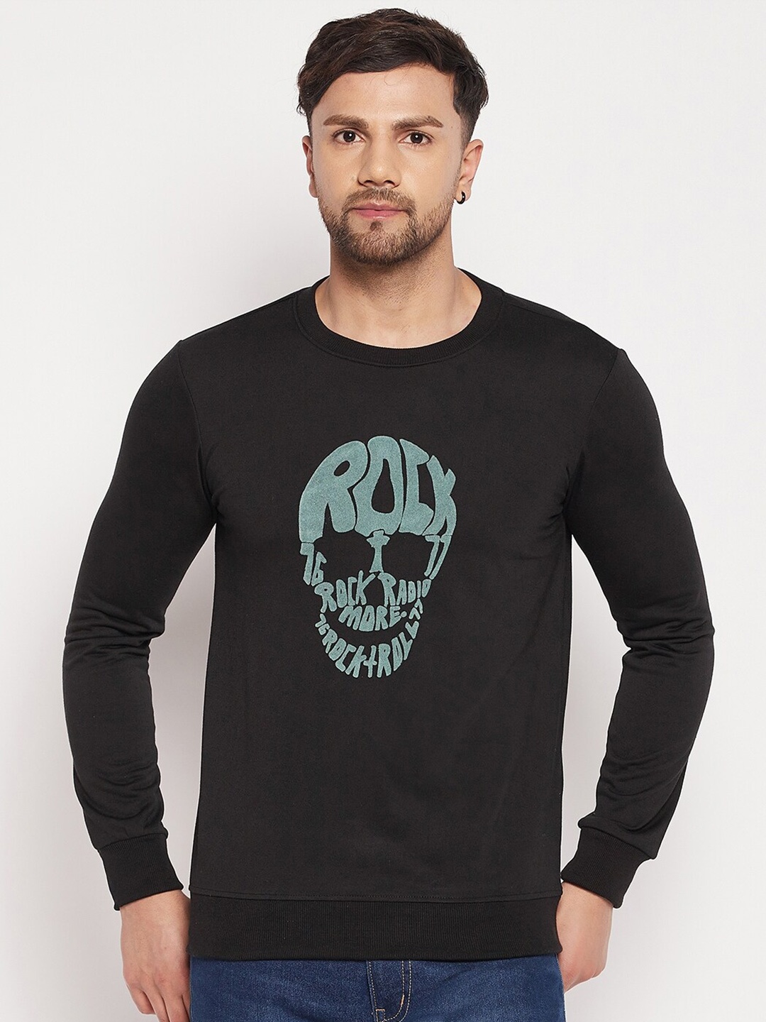 

STROP Men Printed Cotton Sweatshirt, Black