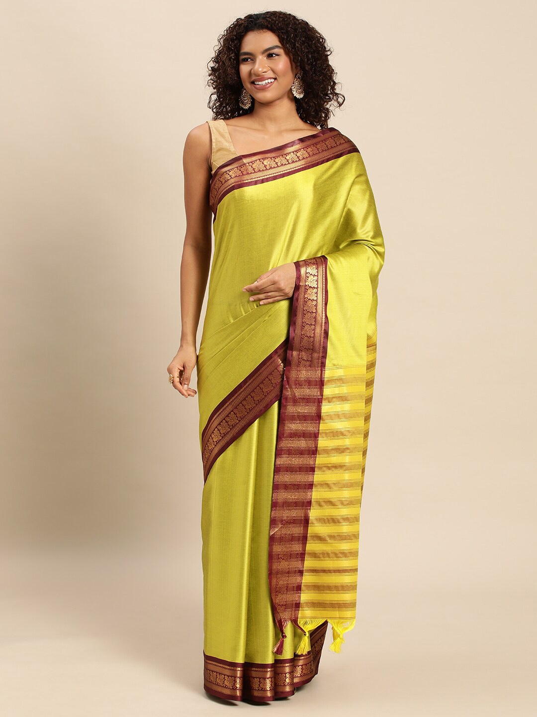 

WILORI Zari Silk Cotton Dharmavaram Saree, Yellow
