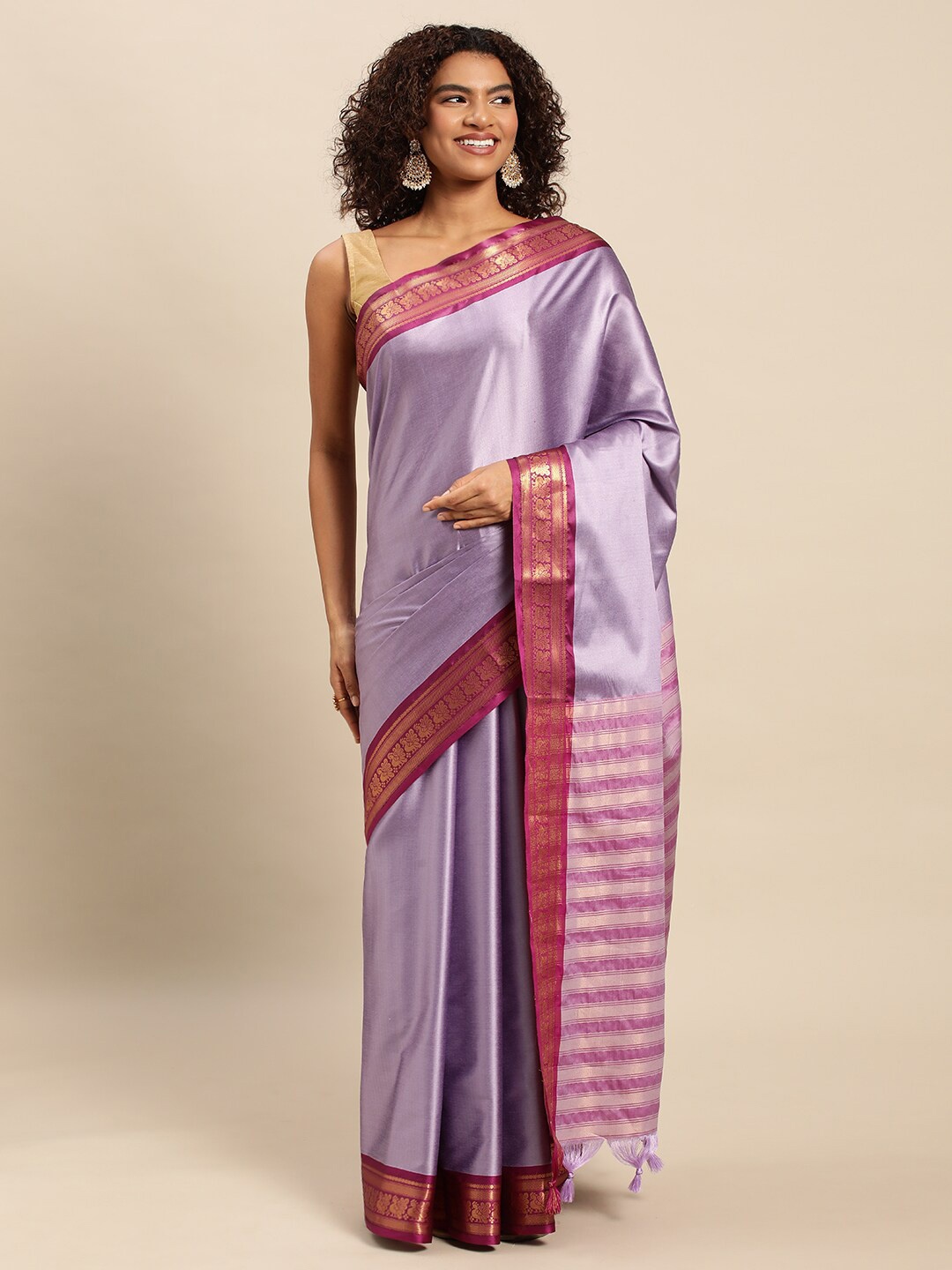 

WILORI Zari Dharmavaram Saree, Lavender