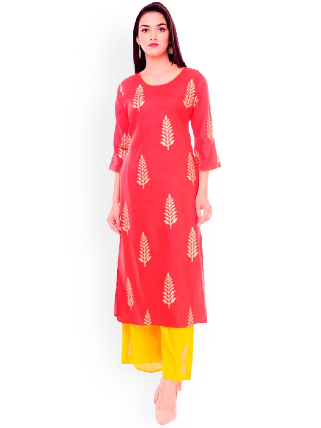 

Fabriko Women Paisley Printed Kurta with Palazzos, Red