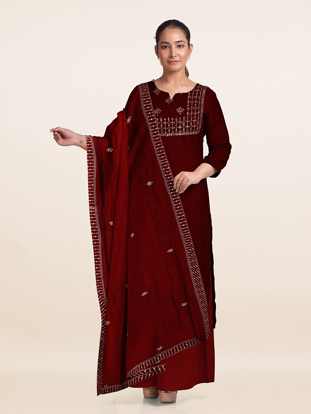 

Pothys Art Silk Unstitched Dress Material, Maroon