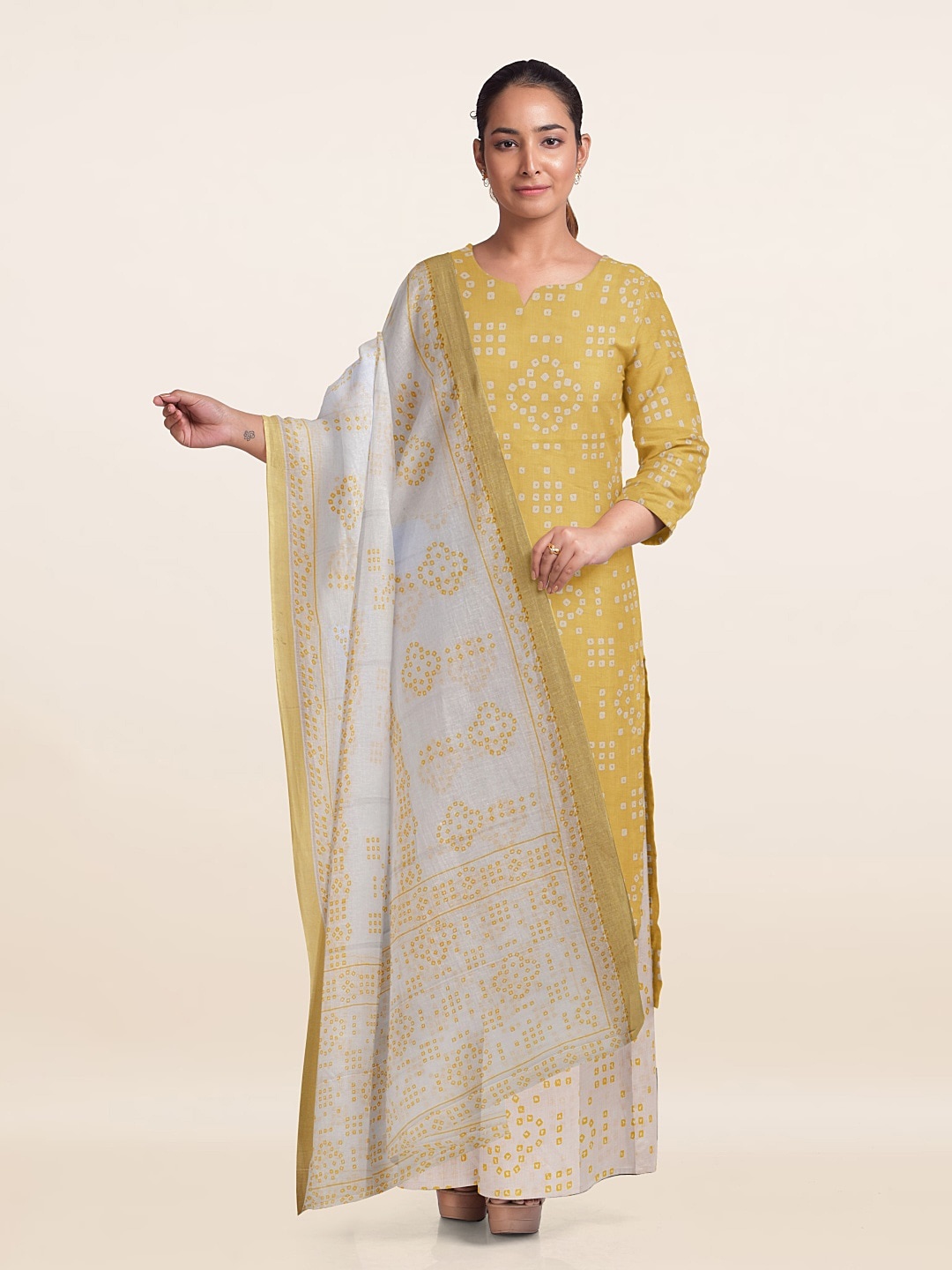 

Pothys Unstitched Dress Material, Yellow