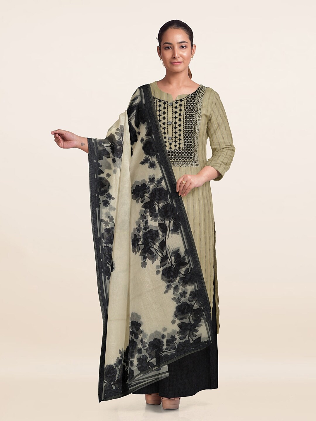

Pothys Unstitched Dress Material, Cream
