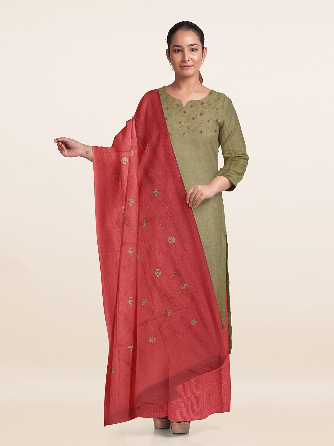 

Pothys Embroidered Unstitched Dress Material, Green