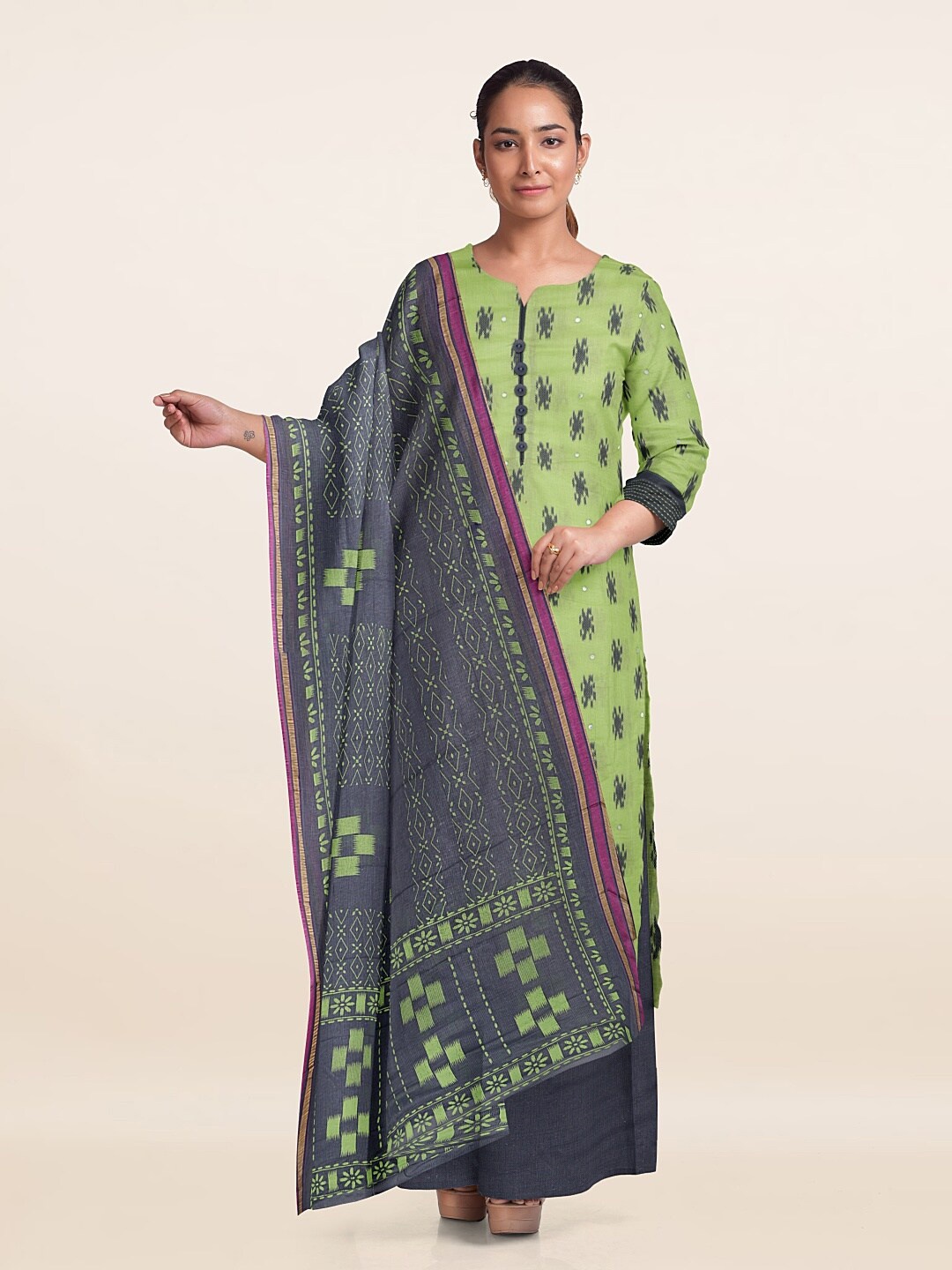 

Pothys Geometric Printed Unstitched Dress Material, Green