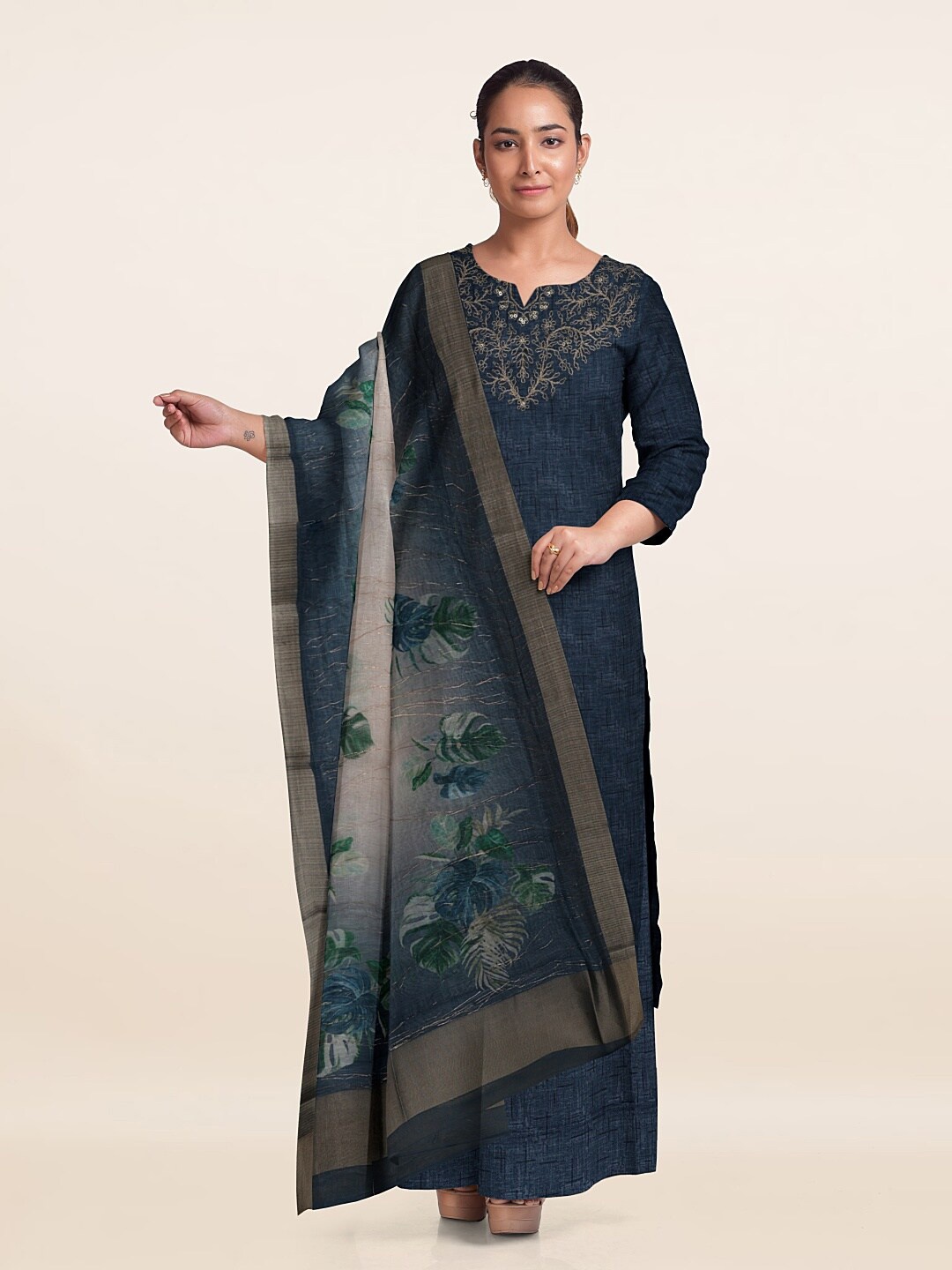 

Pothys Printed Unstitched Dress Material, Blue