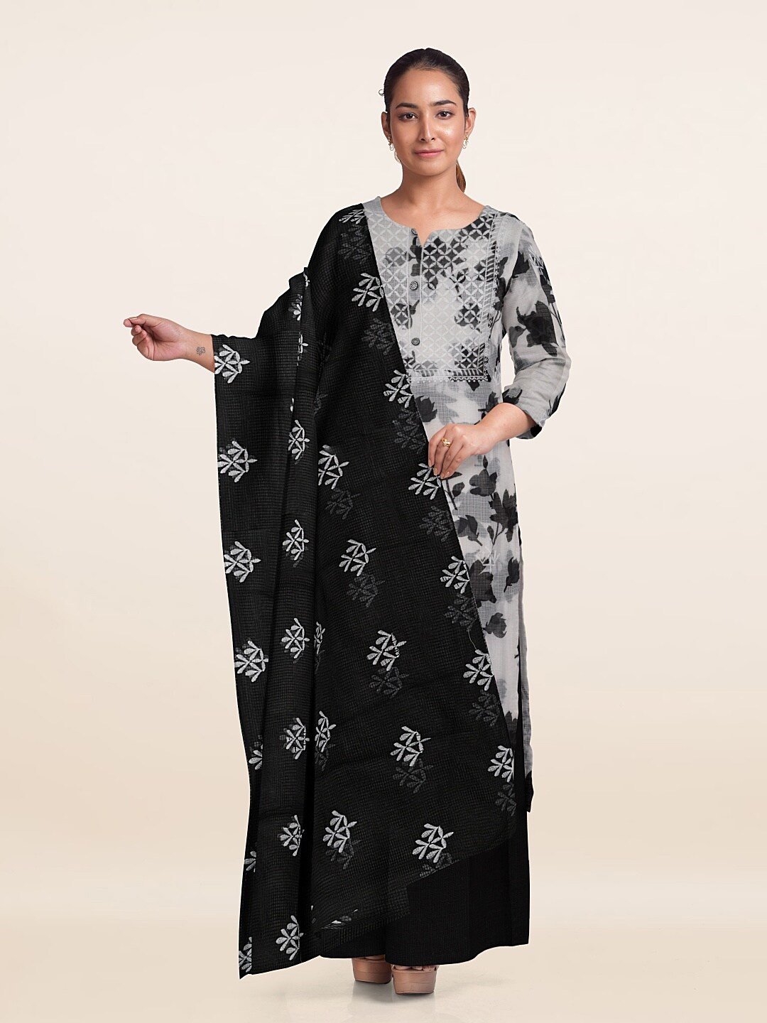 

Pothys Printed Unstitched Dress Material, White
