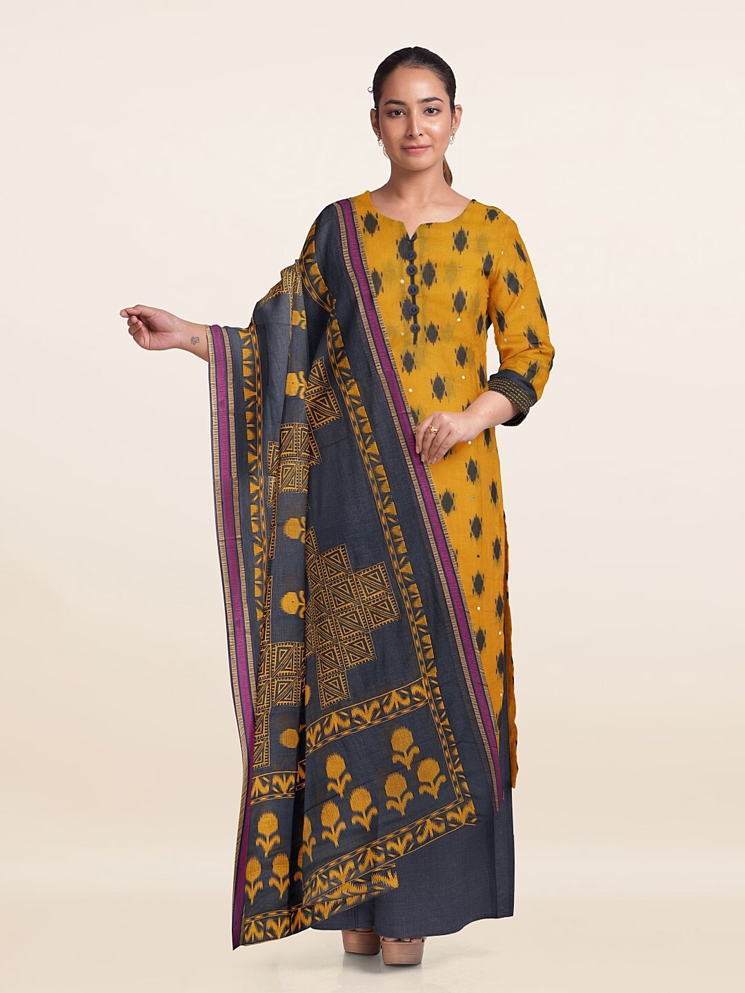 

Pothys Unstitched Dress Material, Yellow