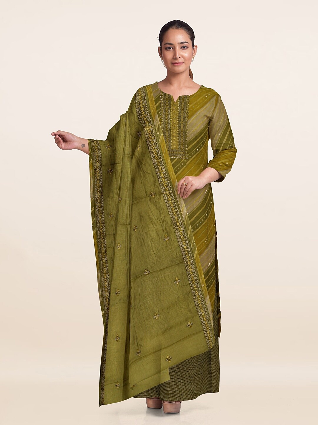 

Pothys Unstitched Dress Material, Green