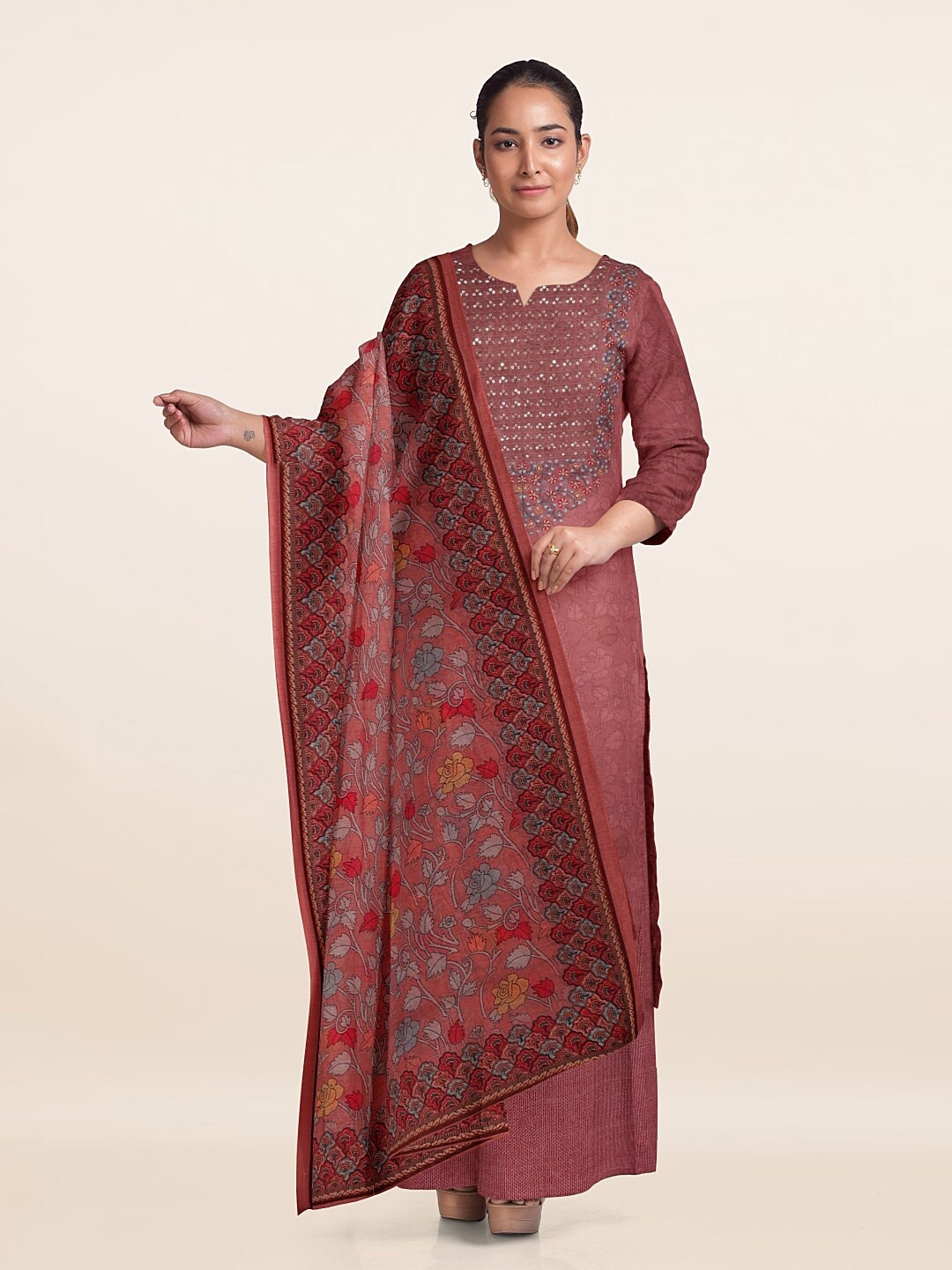 

Pothys Unstitched Dress Material, Peach