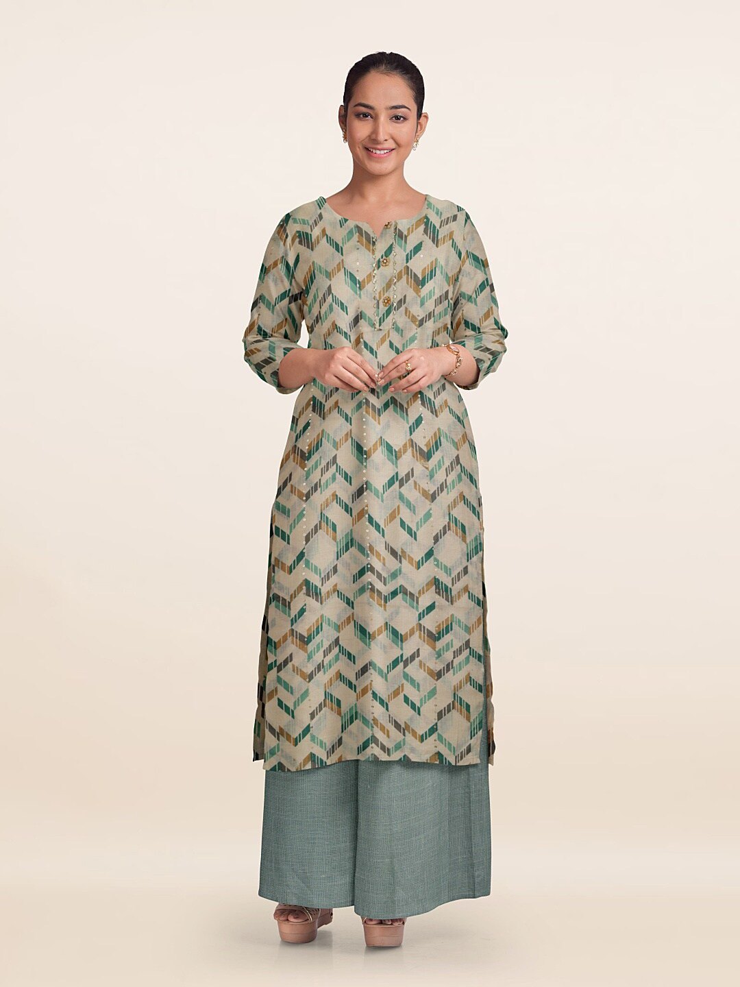 

Pothys Unstitched Dress Material, Cream