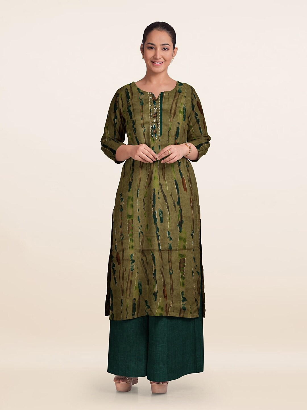 

Pothys Printed Unstitched Dress Material, Green