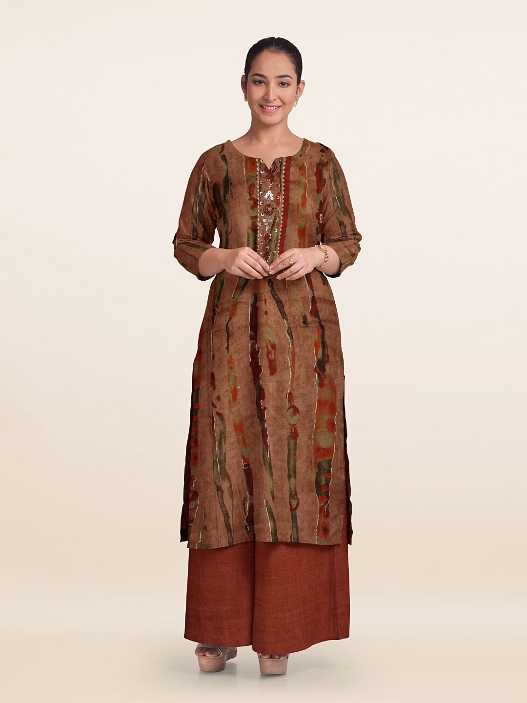 

Pothys Printed Unstitched Dress Material, Rust