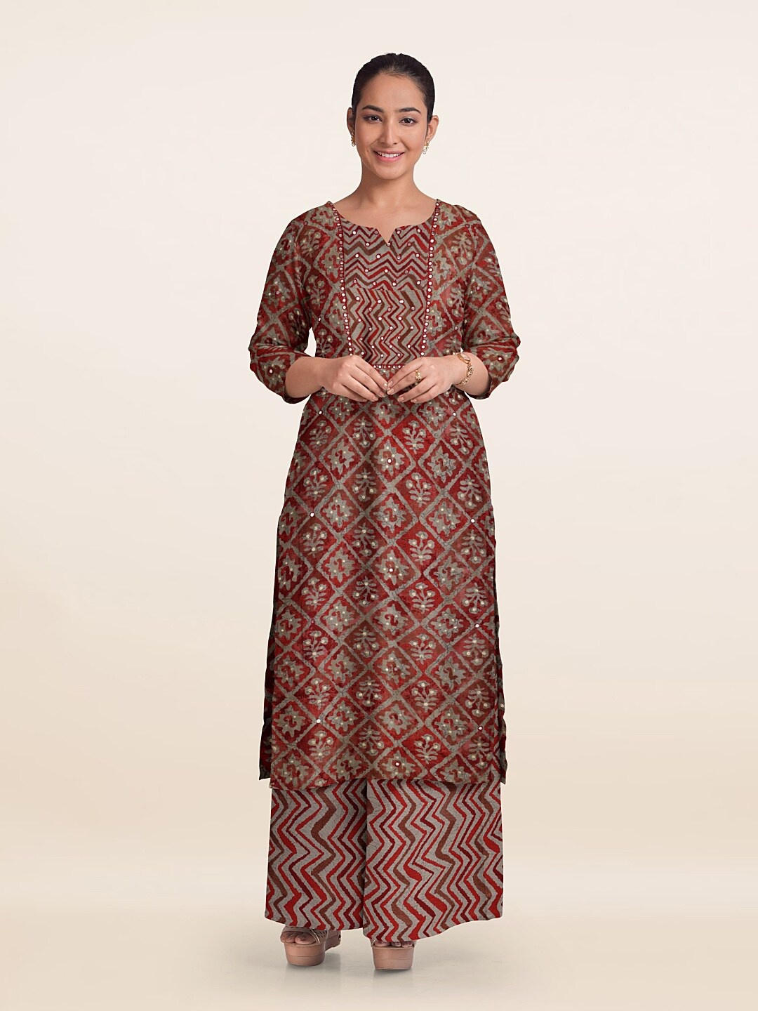 

Pothys Printed Unstitched Dress Material, Rust