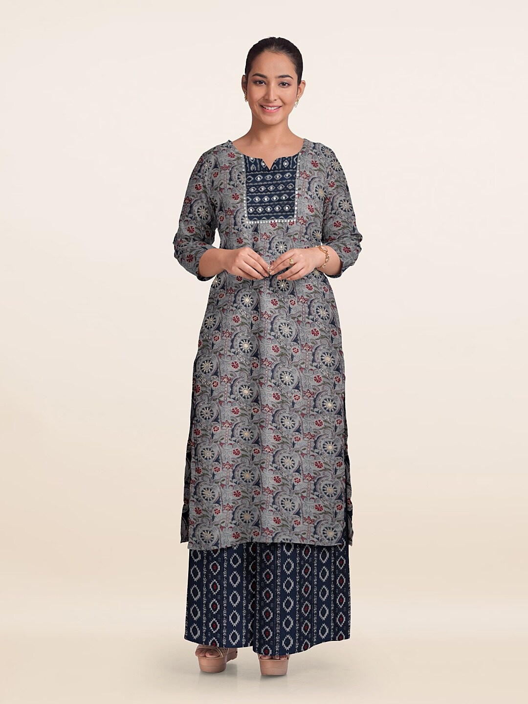 

Pothys Printed Unstitched Dress Material, Grey