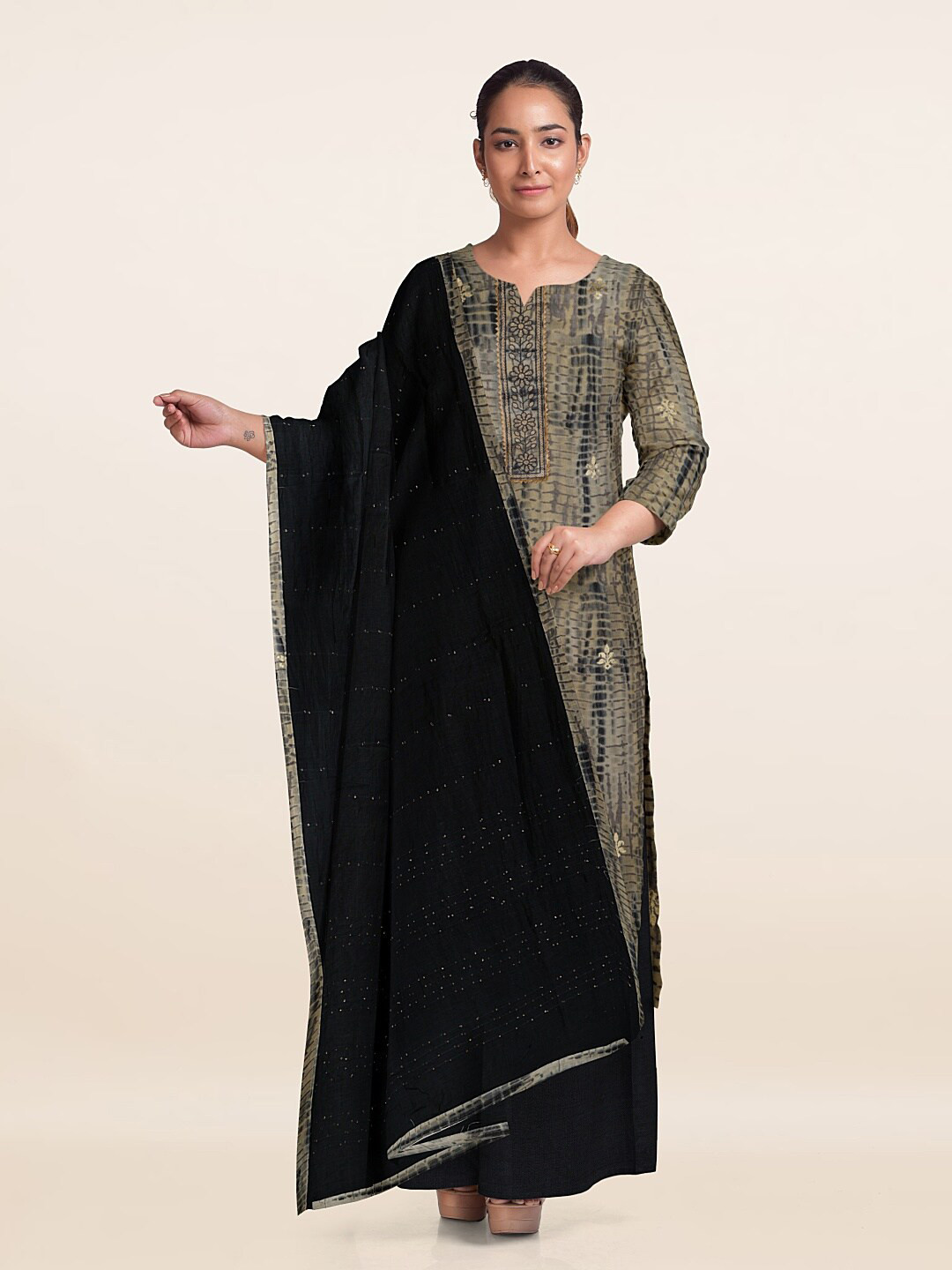 

Pothys Printed Unstitched Dress Material, Cream