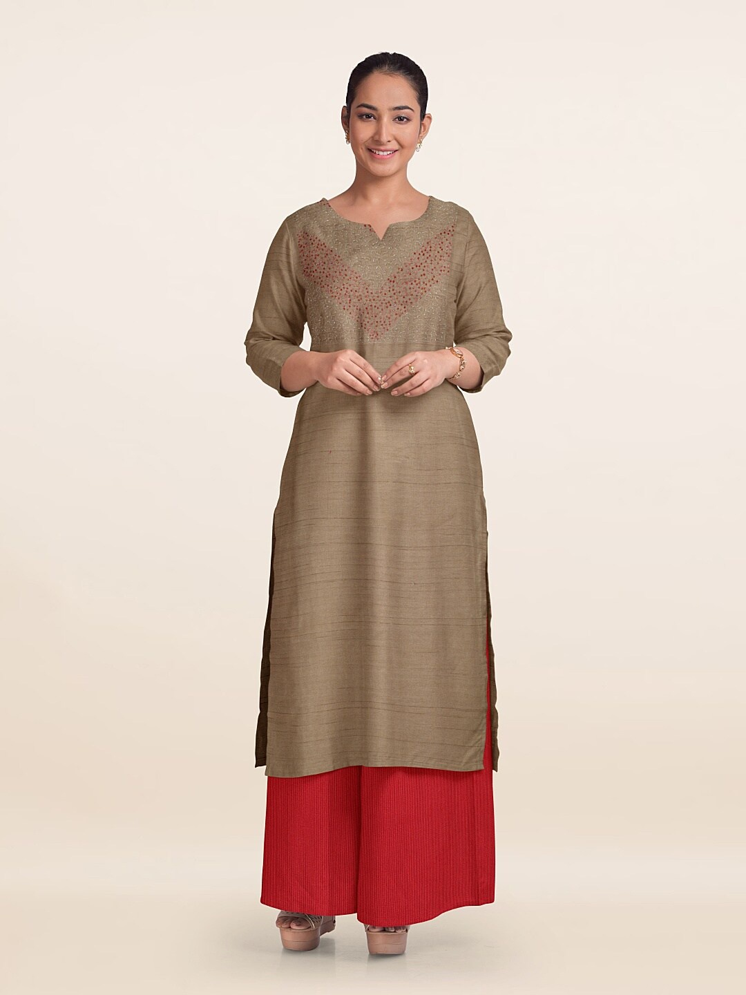 

Pothys Printed Unstitched Dress Material, Khaki