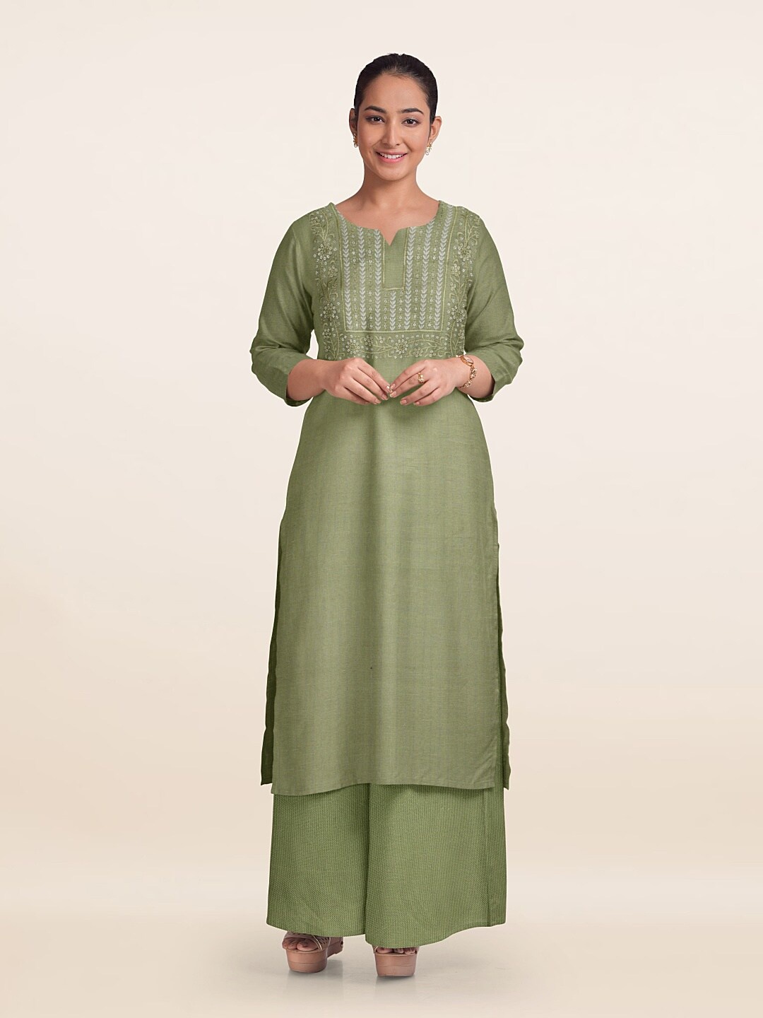 

Pothys Embroidered Cotton Unstitched Dress Material, Green