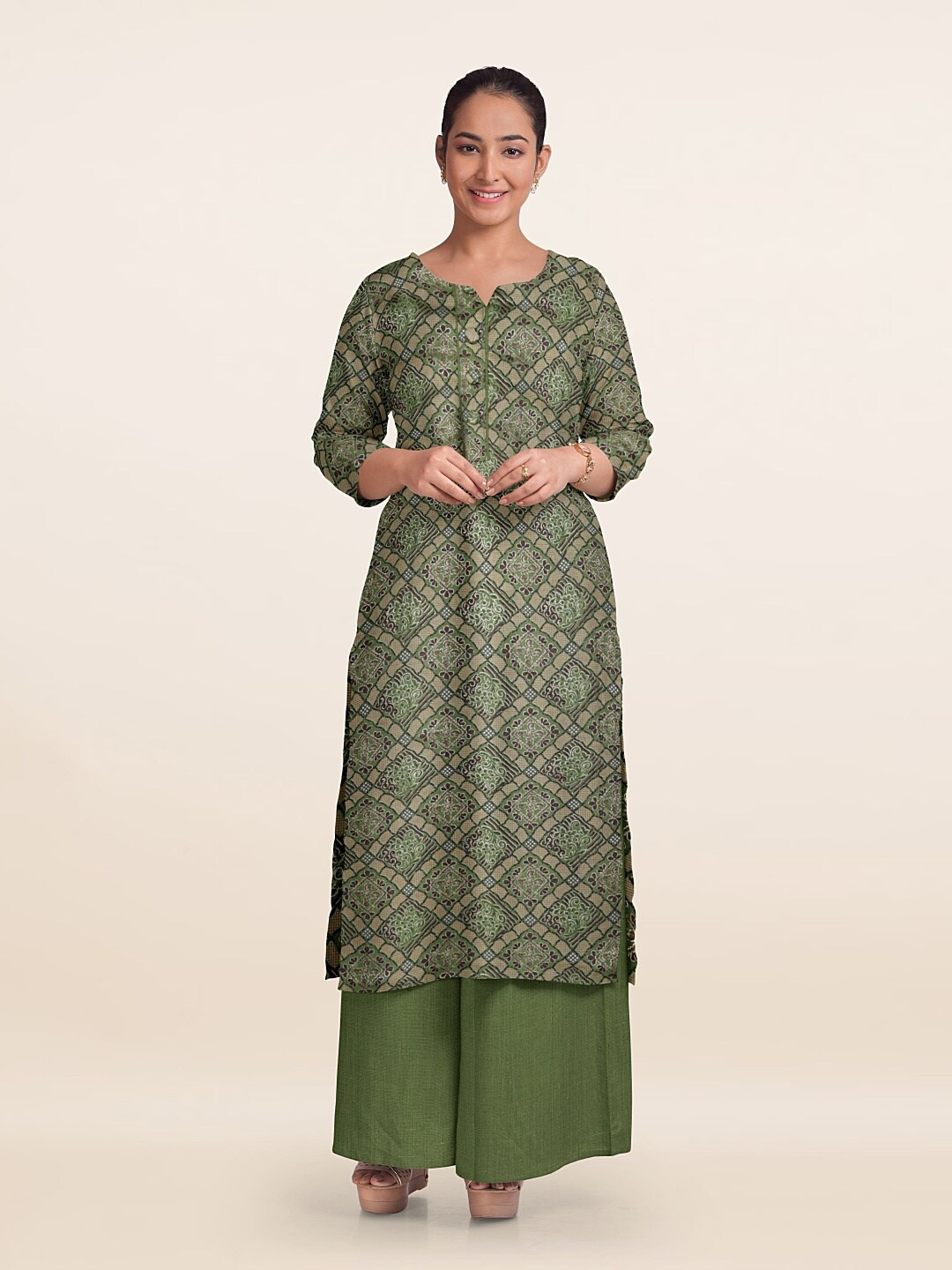 

Pothys Printed Unstitched Dress Material, Green