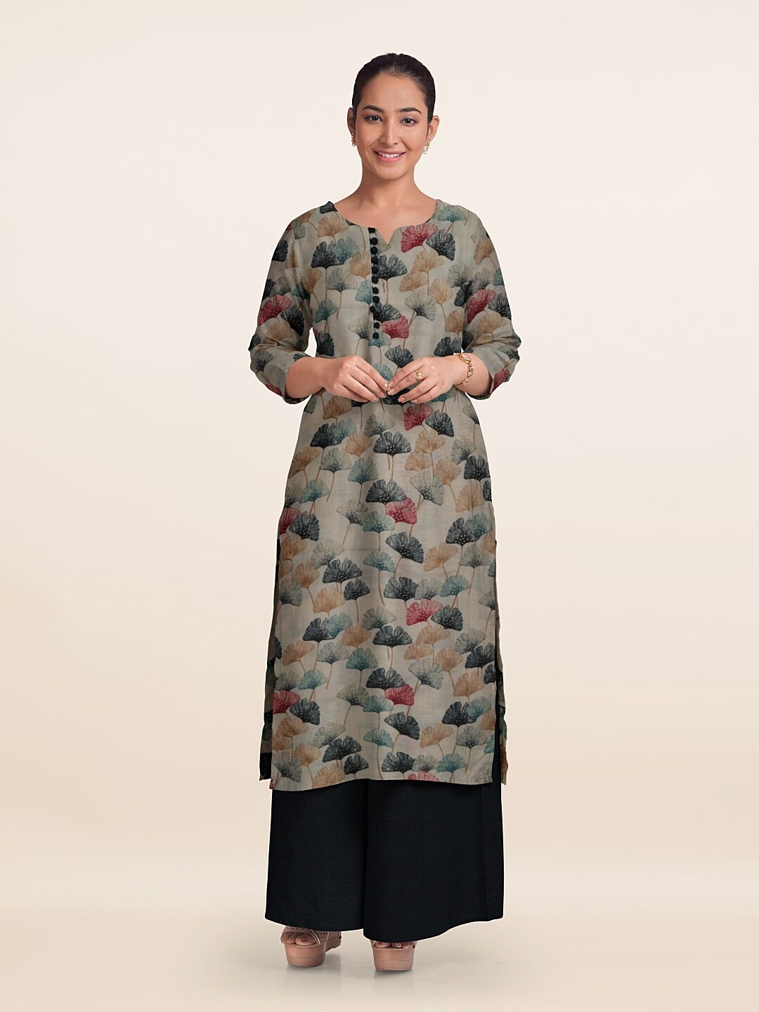

Pothys Printed Unstitched Dress Material, Cream