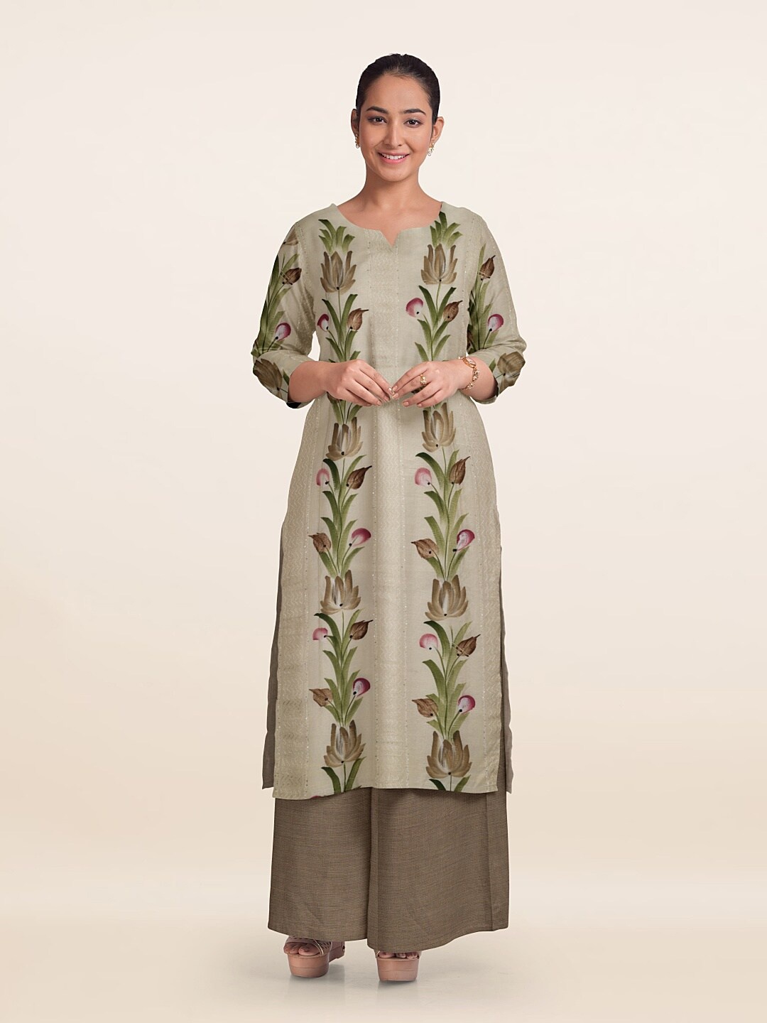 

Pothys Printed Unstitched Dress Material, Cream