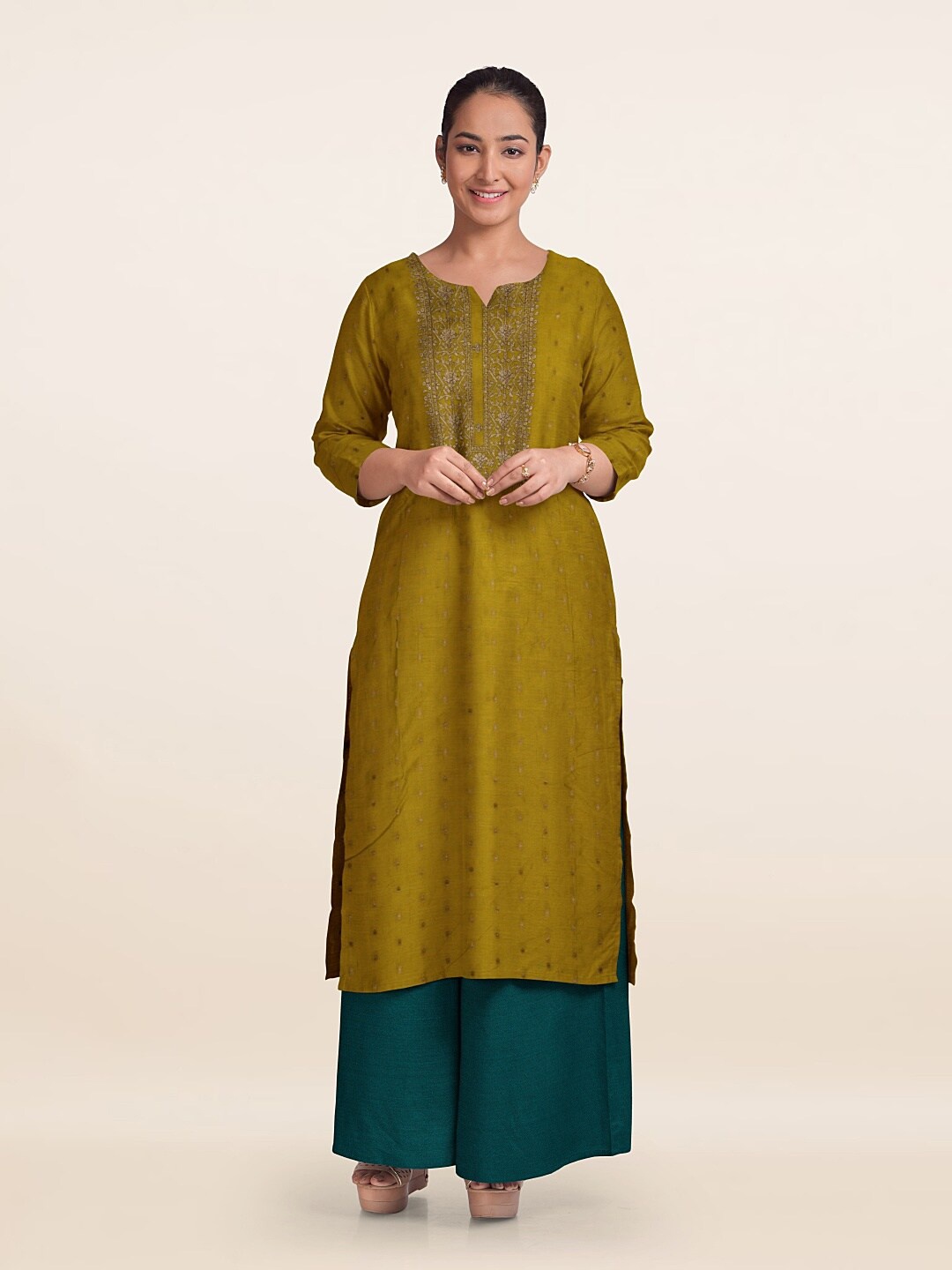 

Pothys Printed Unstitched Dress Material, Mustard