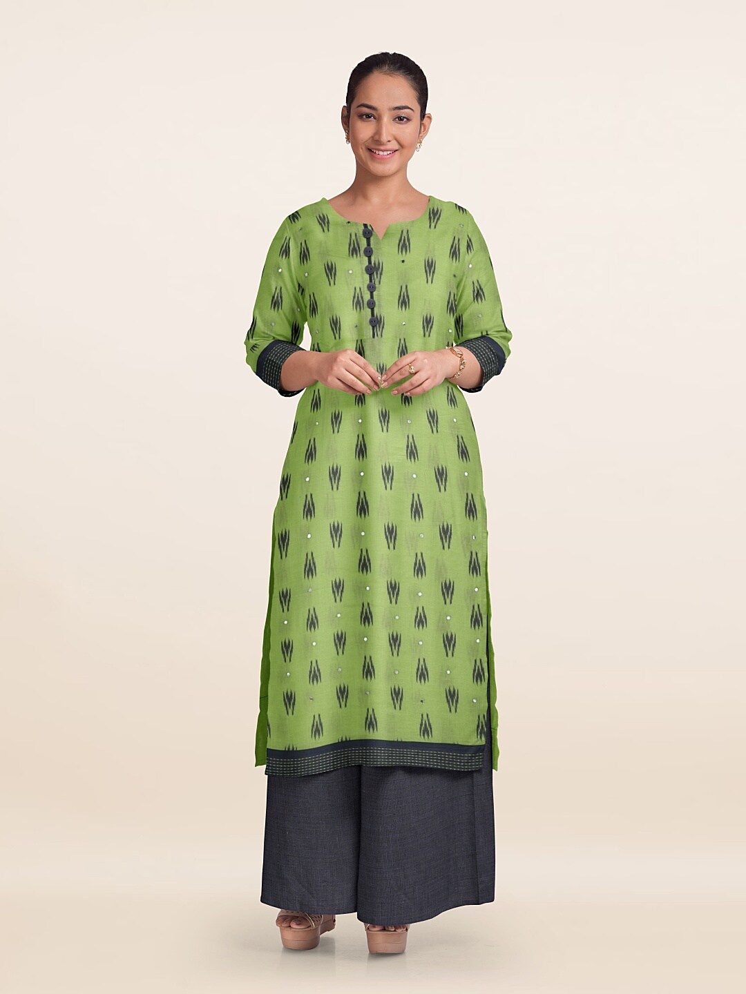 

Pothys Printed Unstitched Dress Material, Green