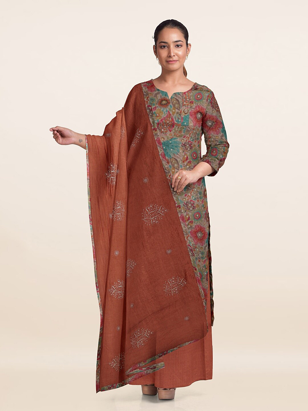 

Pothys Printed Unstitched Dress Material, Brown