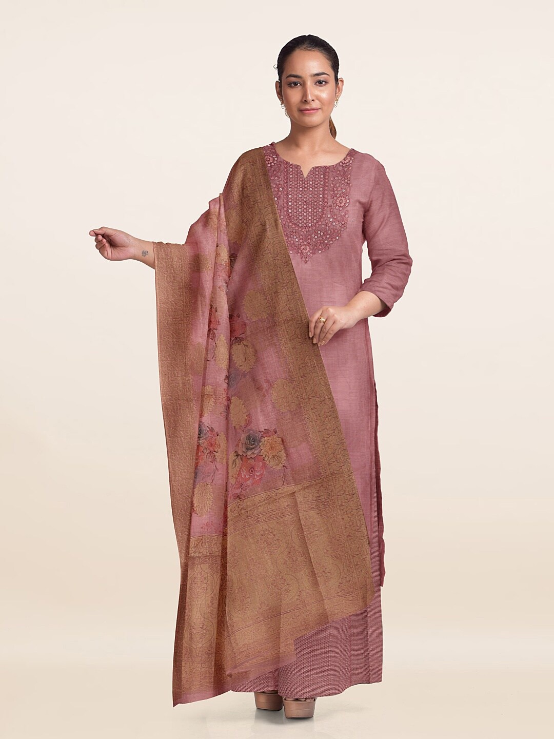 

Pothys Embroidered Unstitched Dress Material, Pink