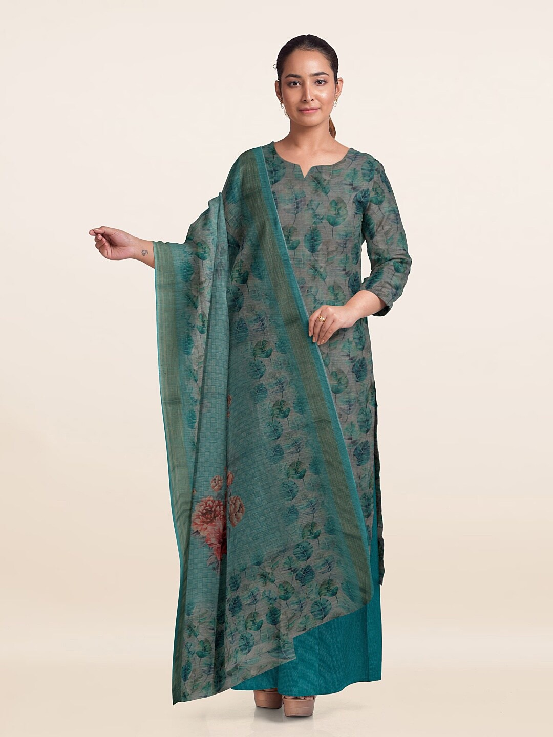 

Pothys Unstitched Dress Material, Green