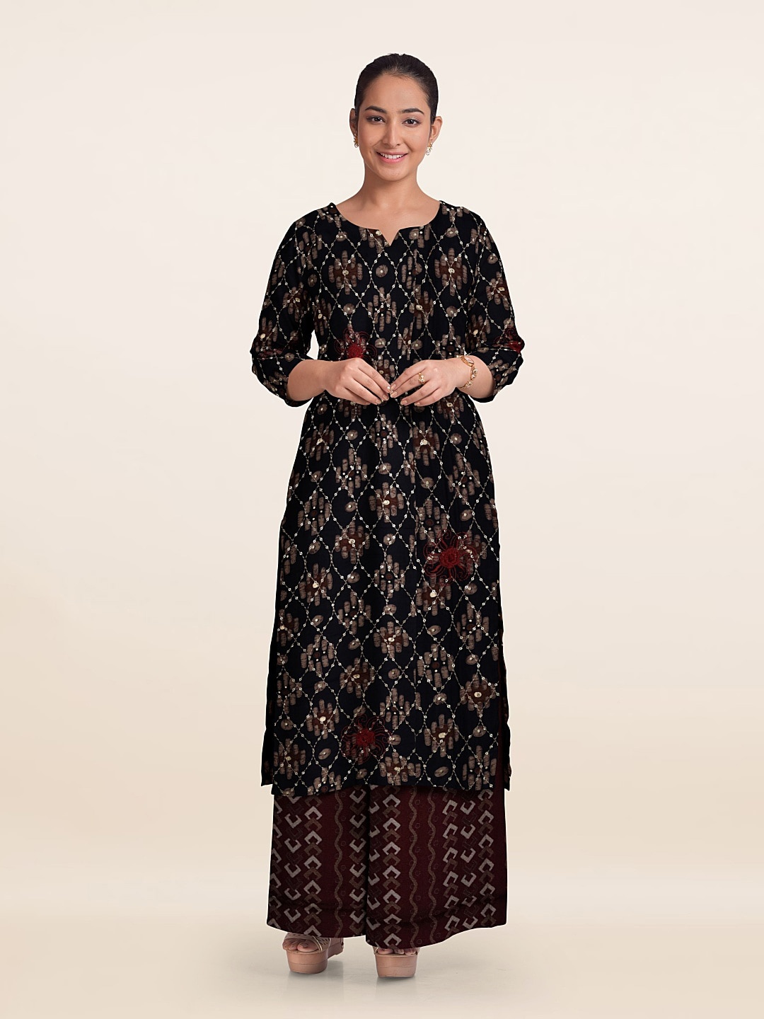 

Pothys Printed Unstitched Dress Material, Black