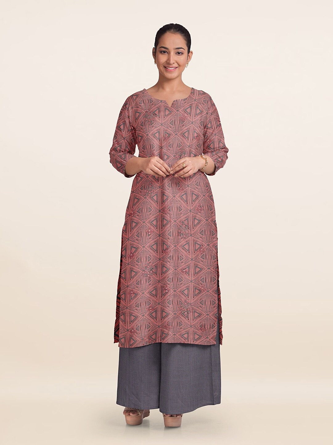 

Pothys Unstitched Dress Material, Peach