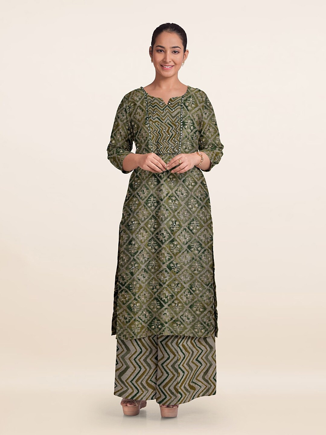 

Pothys Printed Unstitched Dress Material, Green