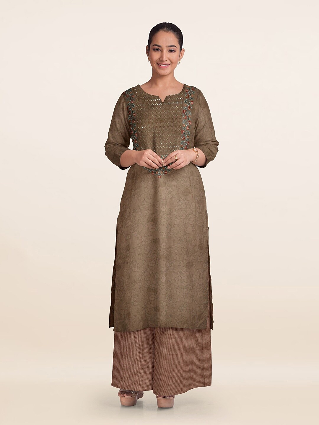 

Pothys Printed Unstitched Dress Material, Brown