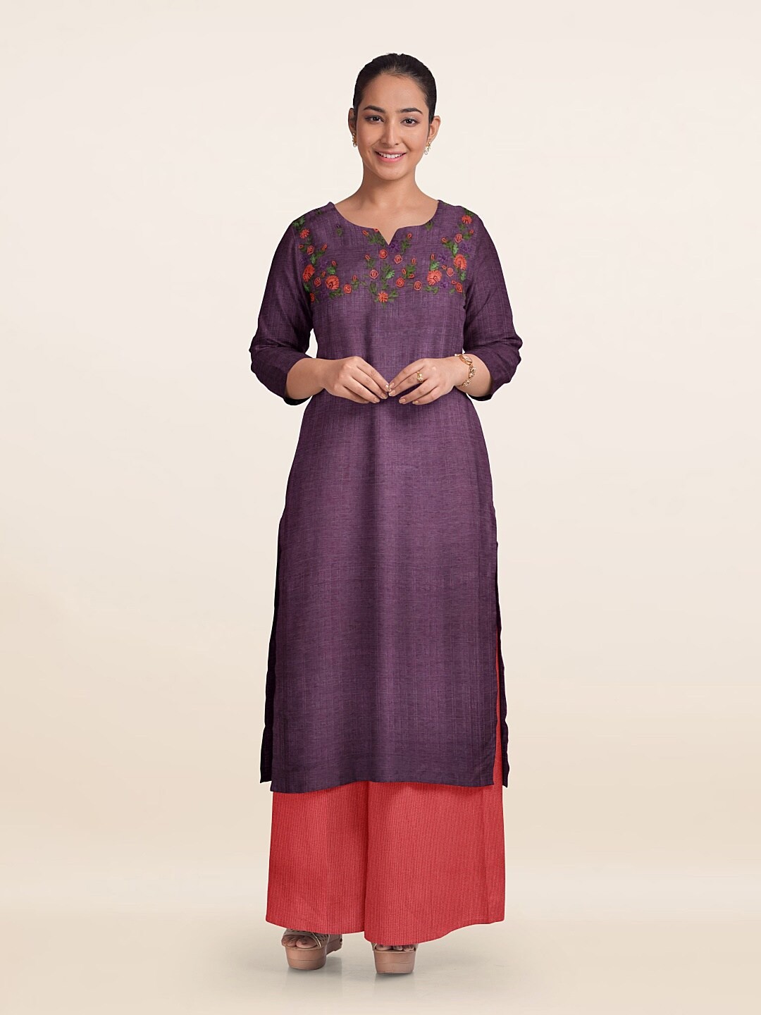 

Pothys Jute Cotton Unstitched Dress Material, Purple