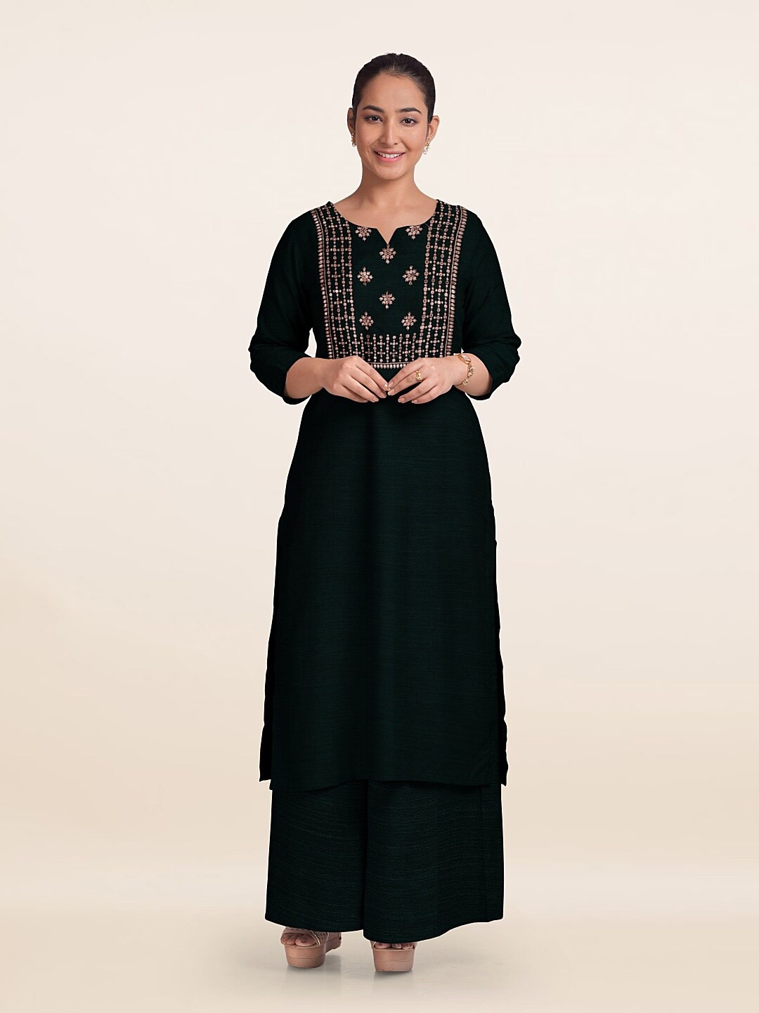 

Pothys Embroidered Art Silk Unstitched Dress Material, Green