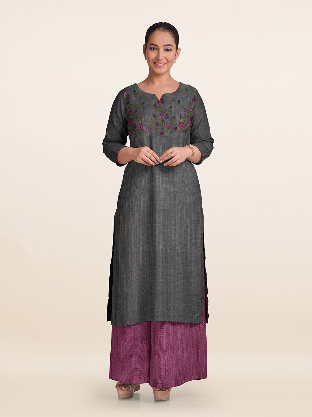 

Pothys Embroidered Jute Cotton Unstitched Dress Material, Grey